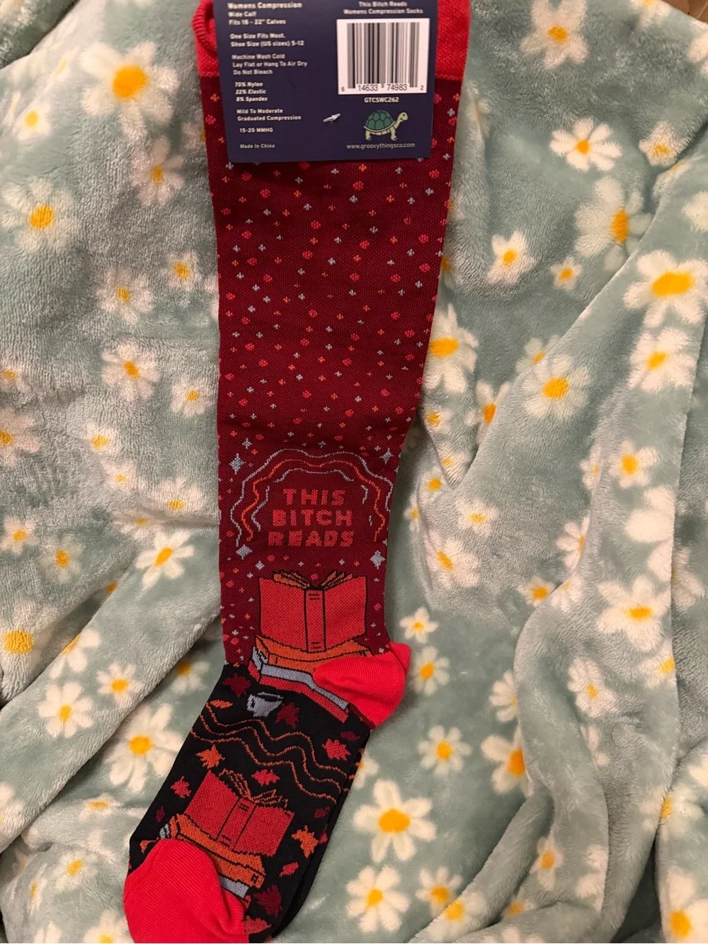Groovy Things Red ‘This B Reads’ Wide Calf Compression Socks